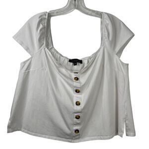 ELOQUII Women's Top White Cropped Cap Sleeves Button Detail Cotton Blend Size 14
